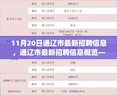 通辽市最新招聘信息概览,职场人的福音(11月20日更新)