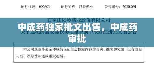 中成药独家批文出售，中成药 审批 