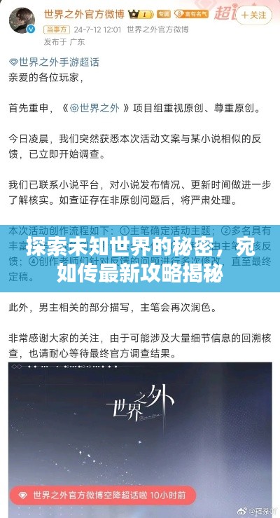 探索未知世界的秘密，宛如传最新攻略揭秘